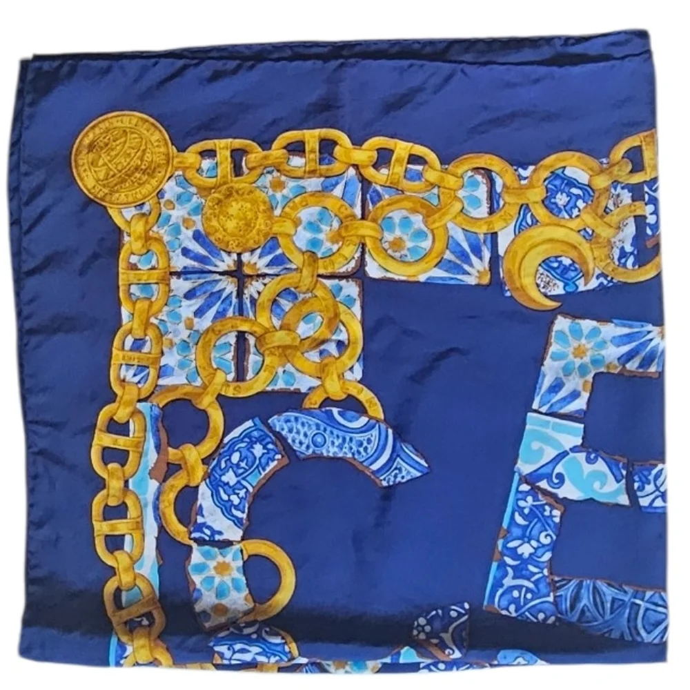 NWOT Celine Silk Blue & Yellow Gold Silk Scarf
